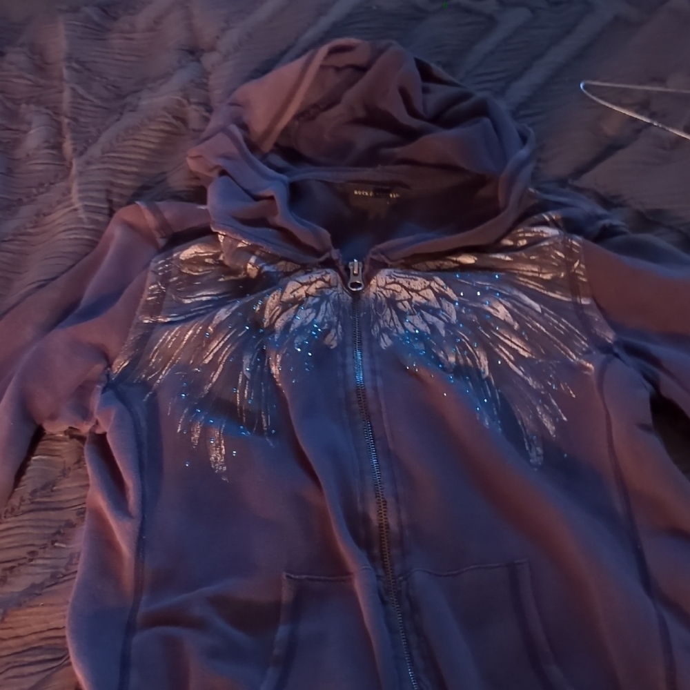 Like NEW, WORN ONCE Blue Hoodie with Silver Wing Design